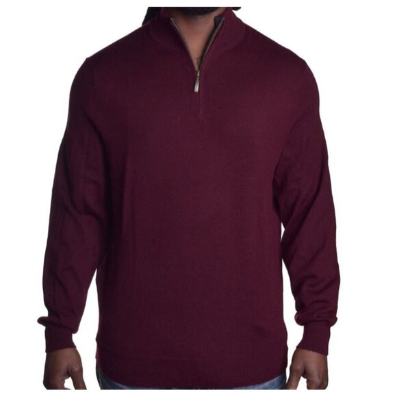 Club Room Men's Sweater Crew Neck 1/4 Zip Red Plum Pull Over Small NEW! - Picture 1 of 2